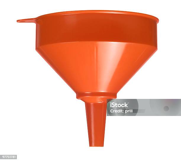 Foto de Funnel De Laranja e mais fotos de stock de Funil - Utensílio de Cozinha - Funil - Utensílio de Cozinha, Fundo Branco, Figura para recortar