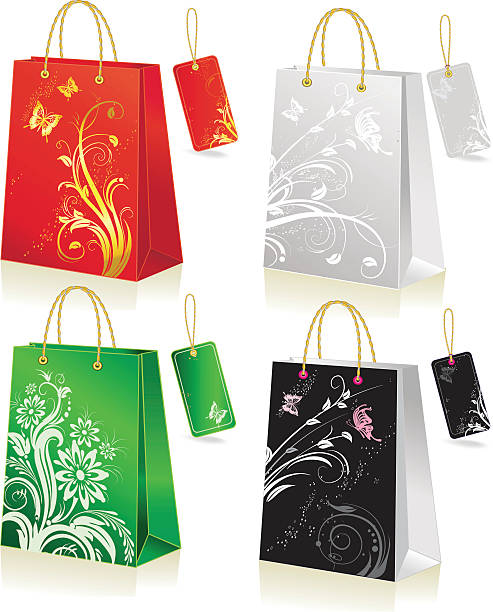 Set of shopping bag vector art illustration