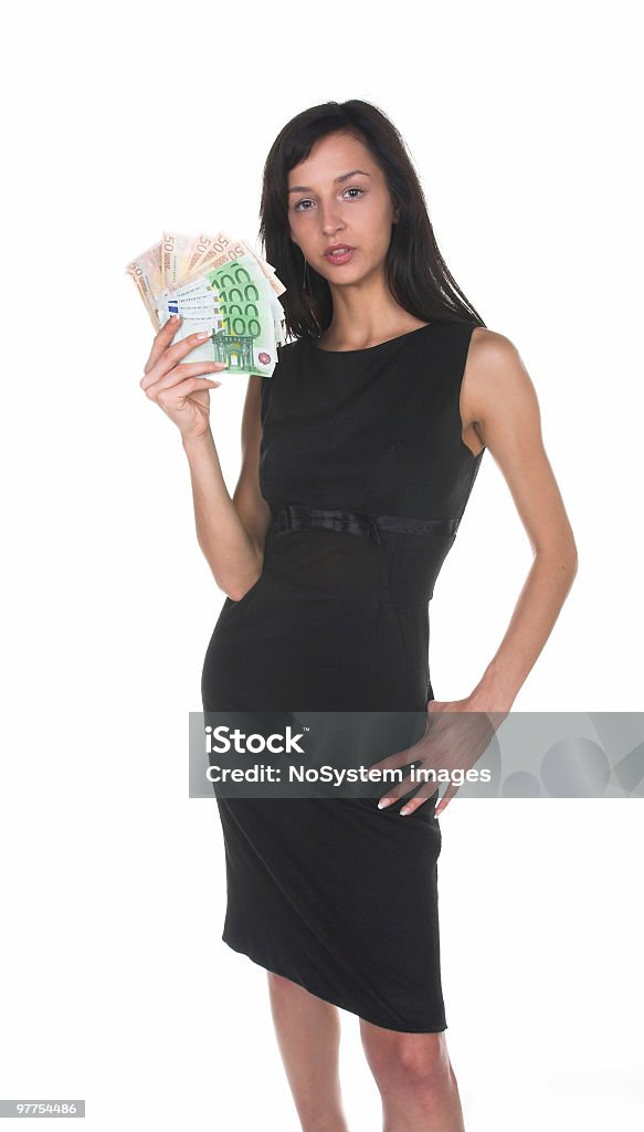 Brunette girl posando con dinero - Foto de stock de Acostado libre de derechos