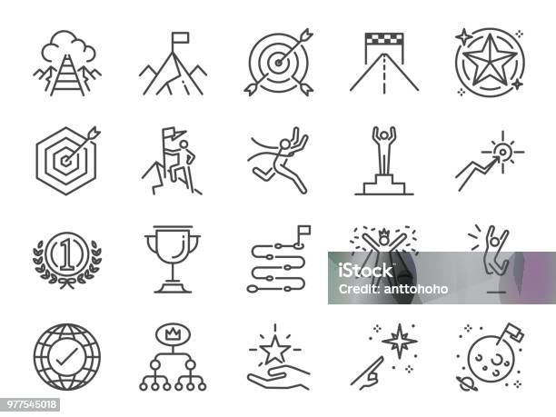 Goal And Achievement Icon Set Included The Icons As Achieve Success Target Roadmap Finish Celebrate Happy And More Stock Illustration - Download Image Now