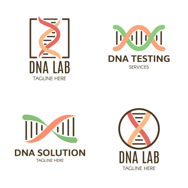 dna와 텍스트에 대 한 장소 로고의 집합입니다. - abstract dna cell multi colored stock illustrations