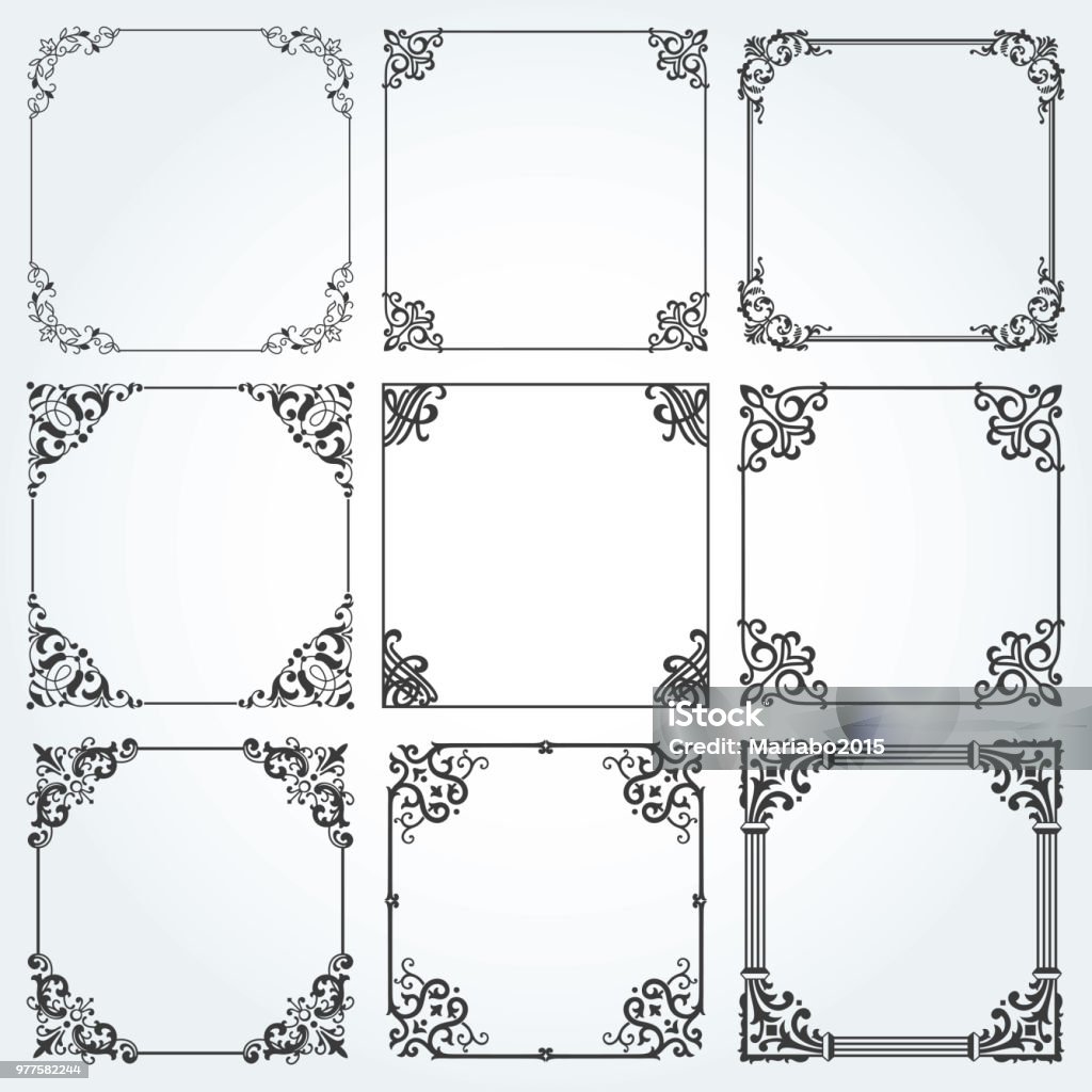 Decoratieve Kaders En Randen Plein Instellen Vector Stockvectorkunst En Meer Beelden Van Bladmotief - Istock