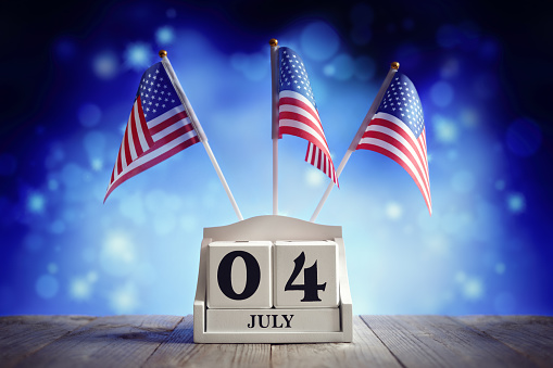 American Independence Day 4th of July calendar and flags