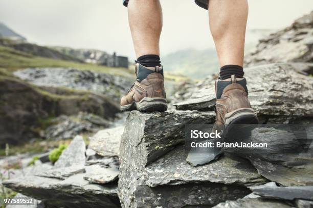 Hiking Over Rocks On A Mountain Trail Stock Photo - Download Image Now - Hiking Boot, Hiking, Foot