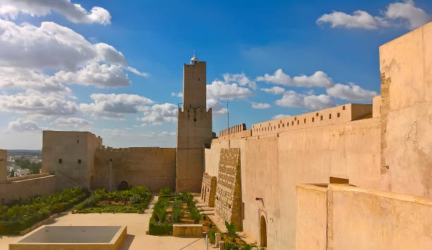 Archaeological Museum of Sousse. Ancient Arab fortress in Tunisia. View of the wall and the tower from inside Tunisia, Sousse, September 19, 2016. Archaeological Museum of Sousse. Ancient Arab fortress in Tunisia. View of the wall and the tower from inside. sousse tunisia stock pictures, royalty-free photos & images