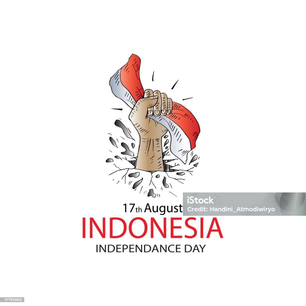 Ilustrasi Tangan Dengan Bendera Indonesia Untuk Hari Kemerdekaan
