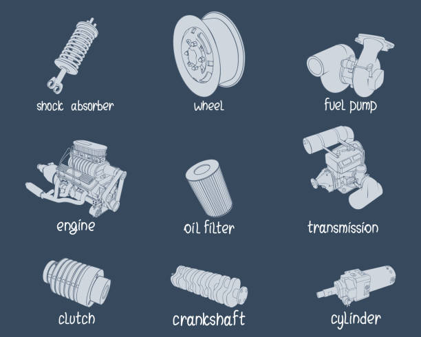 ilustrações, clipart, desenhos animados e ícones de peças de carro em azul - cylinder engine vehicle part car