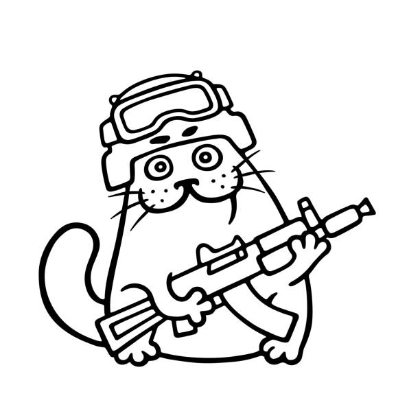 Fighting cat in helmet and with gun. Vector illustration. Fighting cat in helmet and with gun. Special forces. Vector illustration. spetsnaz stock illustrations