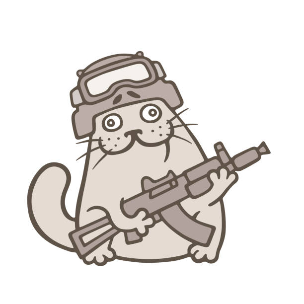 cute fat cat is swat fighter. vector illustration cute fat cat is swat fighter. special forces and ops. vector illustration spetsnaz stock illustrations