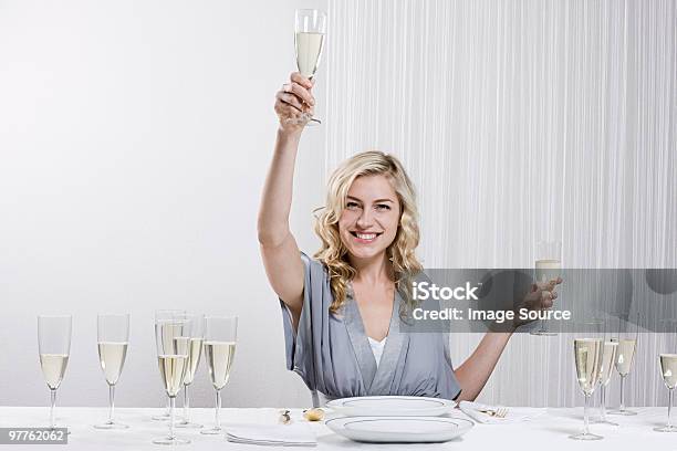 Woman With Glasses Of Champagne Stock Photo - Download Image Now - Champagne, One Person, Women