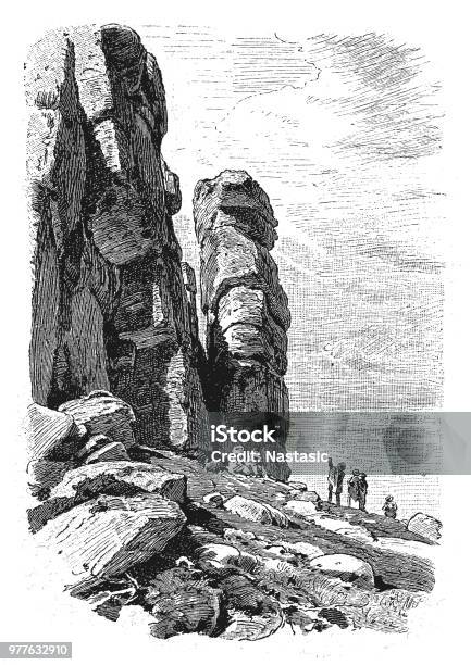 Mittagstein 12meter High Sunflower As The Literal Translation Into German Rock Formation Made Of Granite In The Eastern Part Of The Silesian Ridge Of The Giant Mountains In Poland Stock Illustration - Download Image Now