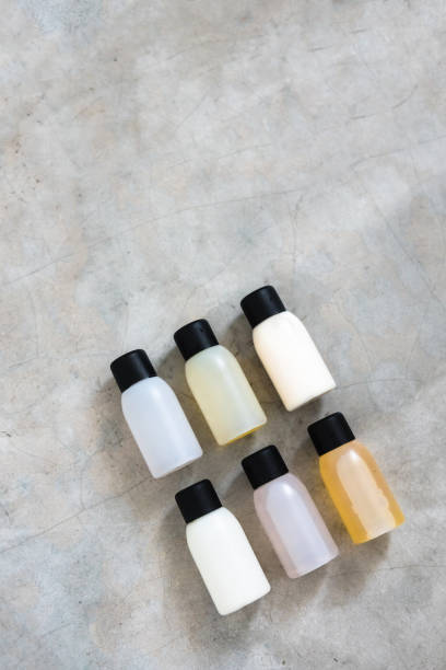 istock Travel size beauty products overhead 977637296