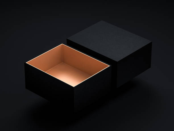 istock Opened Black Gift Box Mockup flying above black background 977643436