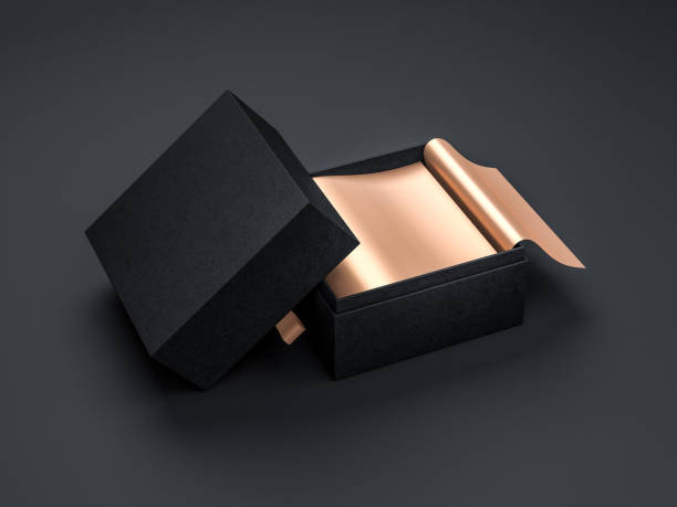 istock Black square Gift Box Mockup with gold wrapping paper 977643440