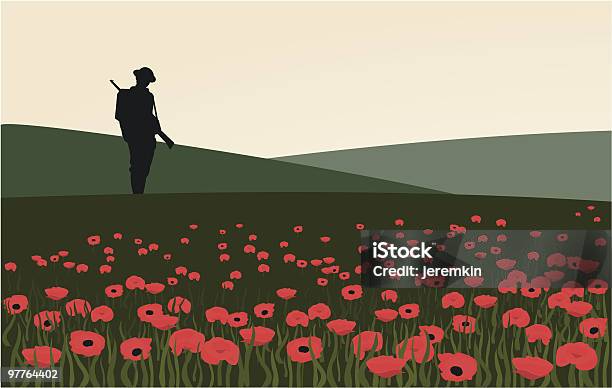 Le Lone Soldier Vecteurs libres de droits et plus d'images vectorielles de Fleur de pavot - Plante - Fleur de pavot - Plante, Soldat, Métier de l'armée