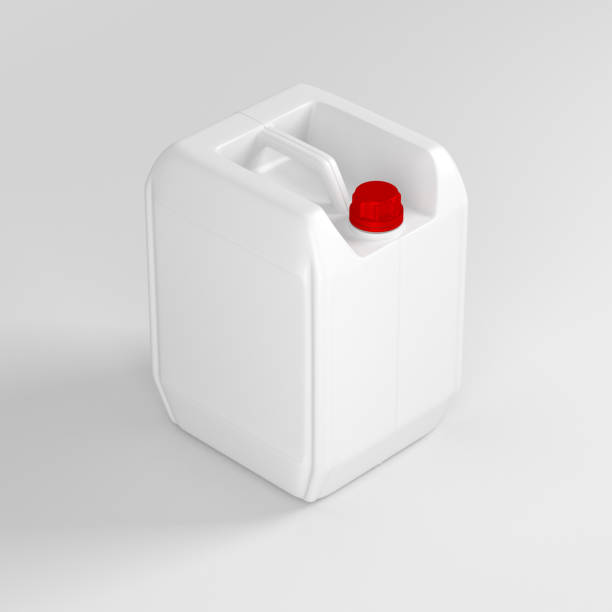 istock White plastic canister jerrycan with red cap on white background, 3d rendering 977644406