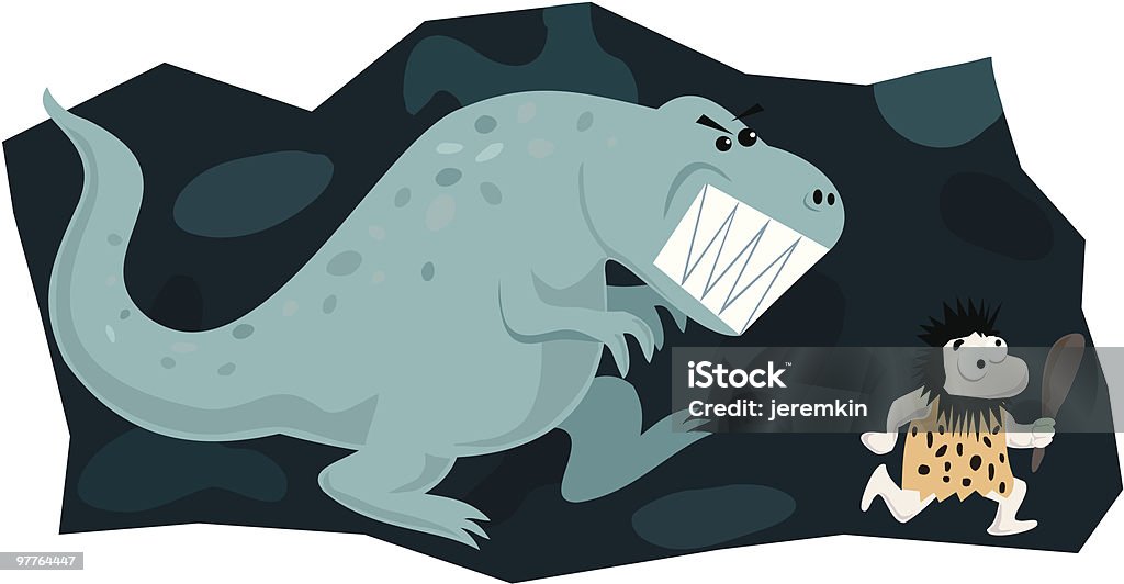 Dinosaur poursuivre un Homme des carvernes - clipart vectoriel de Homme des cavernes libre de droits