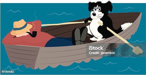 Cão Remar Um Barco - Arte vetorial de stock e mais imagens de A caminho - A caminho, Adulto, Animal Doméstico