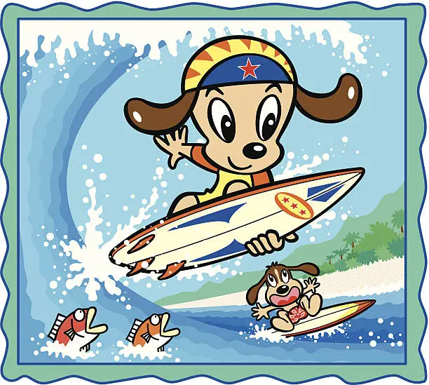 Vector illustration of Surfing of Dog