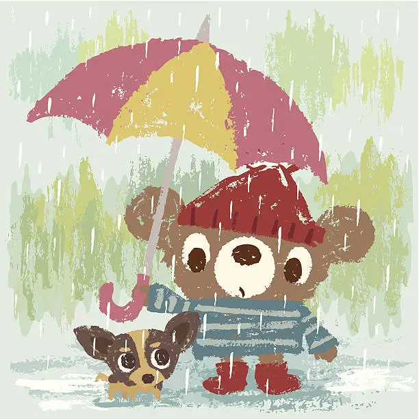 Vector illustration of Sketch of Bear in the rain