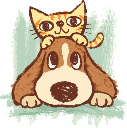 Sketch of kitten and dog