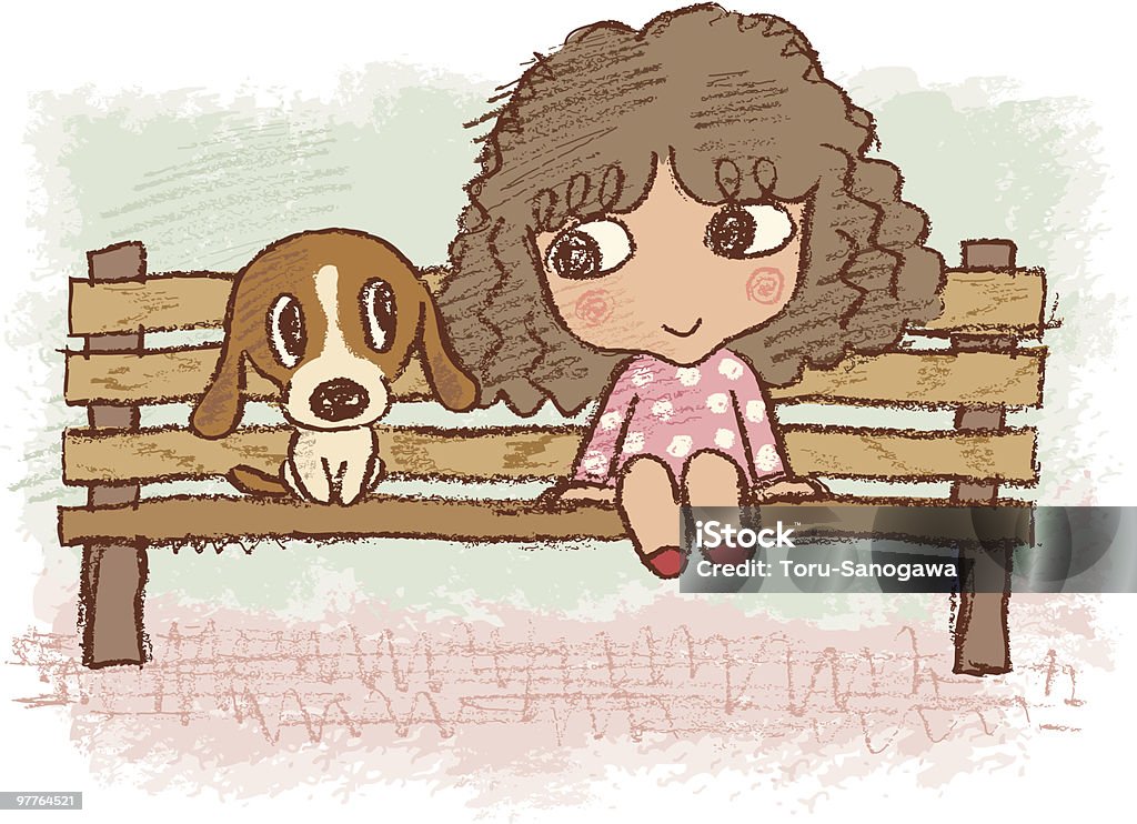 Rysunek z Dziewczyna i pies - Grafika wektorowa royalty-free (Kręcone włosy)