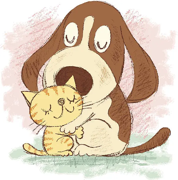 Vector illustration of Love of dog and cat