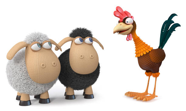 istock 3d illustration funny sheep and cock 977647452