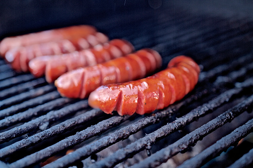Sausages or Hot Dogs on the barbecue grill
