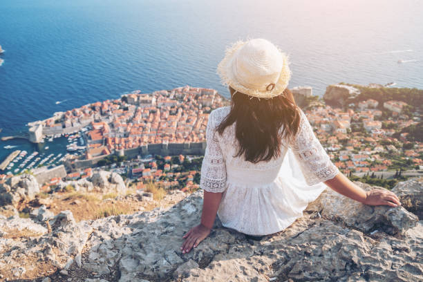 istock Traveller looking at view of Dubrovnik, Croatia 977671064