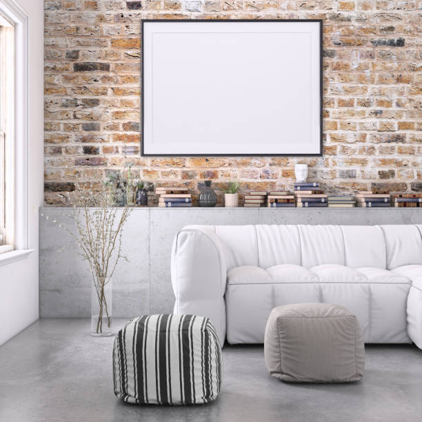 istock Blank poster frame on the living room wall 977683658