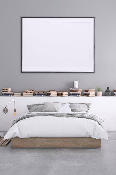 istock Blank poster frame on the bedroom wall 977683670
