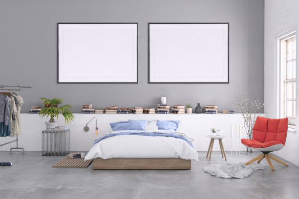 istock Blank poster frame on the bedroom wall 977683672