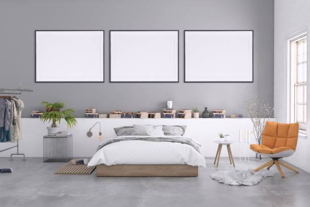 istock Blank poster frame on the bedroom wall 977683694