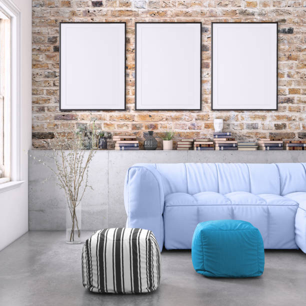 istock Blank poster frame on the living room wall 977683696