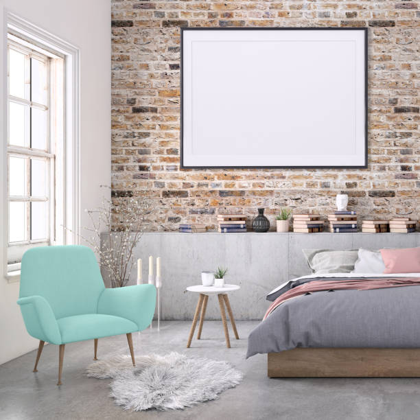 istock Blank poster frame on the bedroom wall 977683728