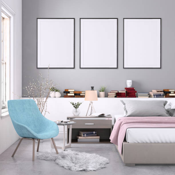 istock Blank poster frame on the bedroom wall 977683752