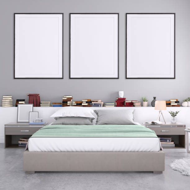 istock Blank poster frame on the bedroom wall 977683772