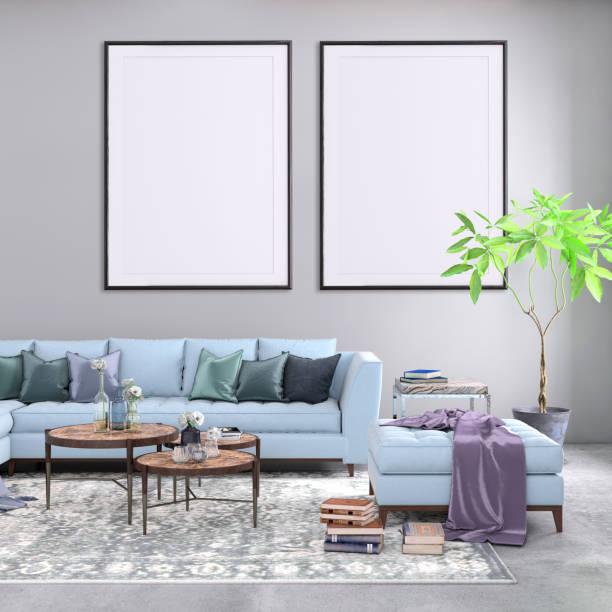 istock Blank poster frame on the living room wall 977683820