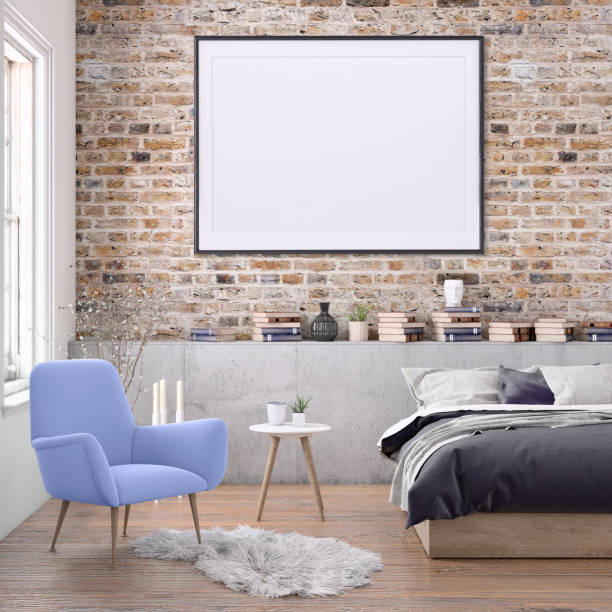 istock Blank poster frame on the bedroom wall 977683874