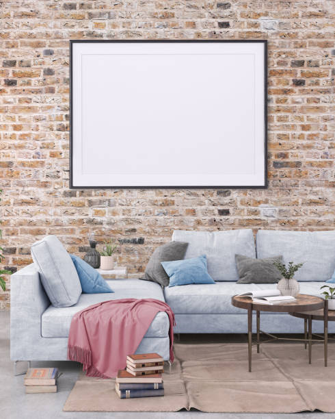 istock Blank poster frame on the living room wall 977683878