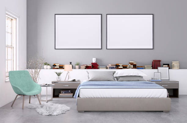 istock Blank poster frame on the bedroom wall 977683882