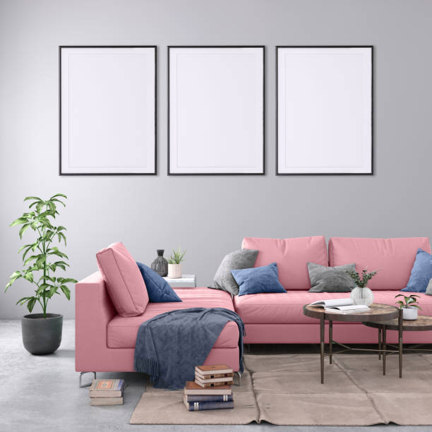 istock Blank poster frame on the living room wall 977683884