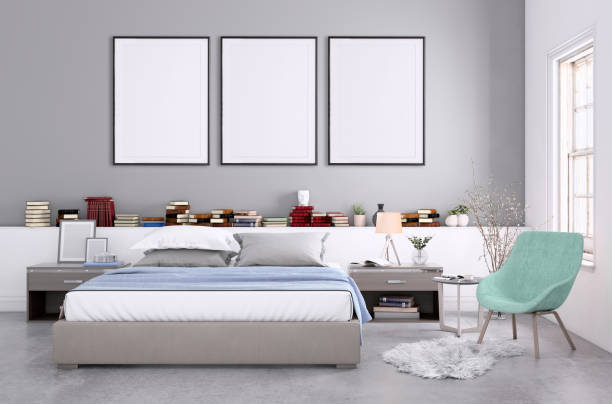 istock Blank poster frame on the bedroom wall 977683890