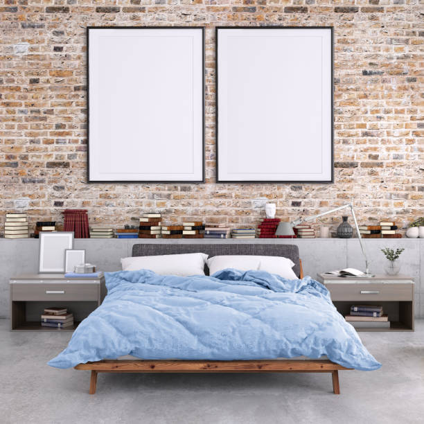 istock Blank poster frame on the bedroom wall 977683908