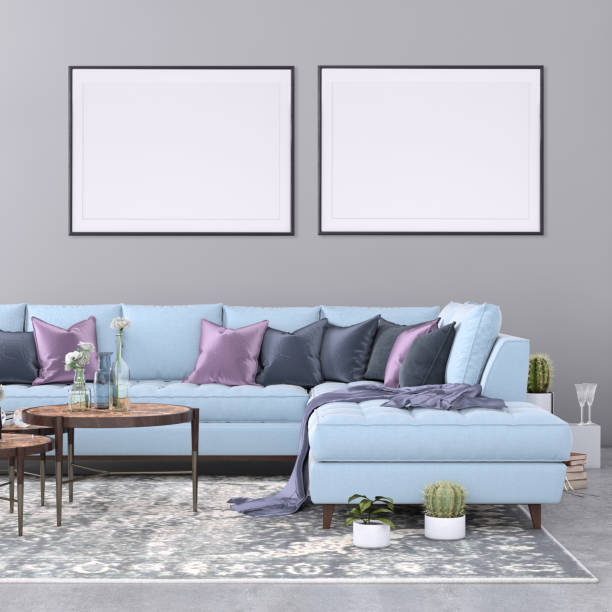 istock Blank poster frame on the living room wall 977683910