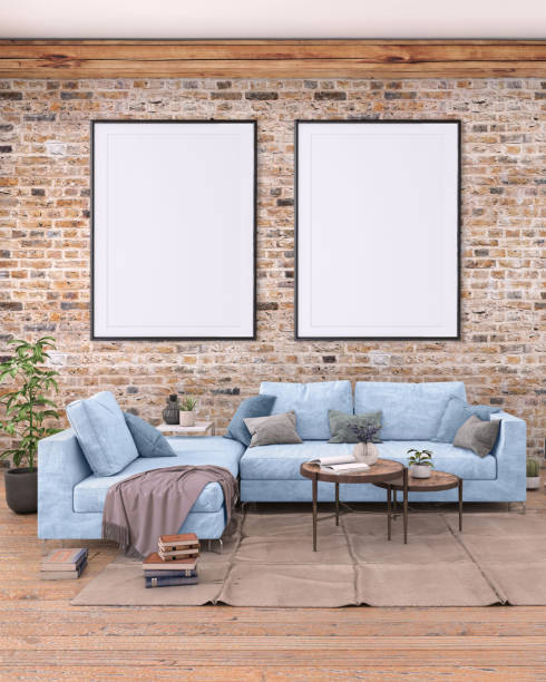 istock Blank poster frame on the living room wall 977683926