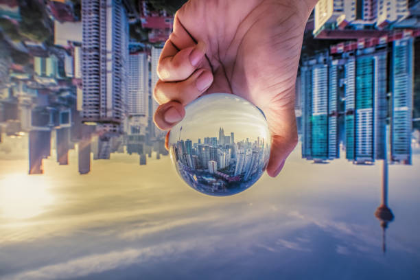 kuala lumpur in dusk hour see thru crystal ball