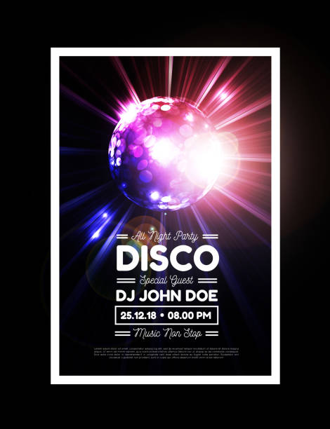 disco party tło z promieniami i disco ball - disco ball sunbeam evening ball design stock illustrations