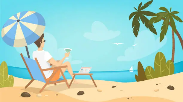 Vector illustration of Man on the beach relaxing.